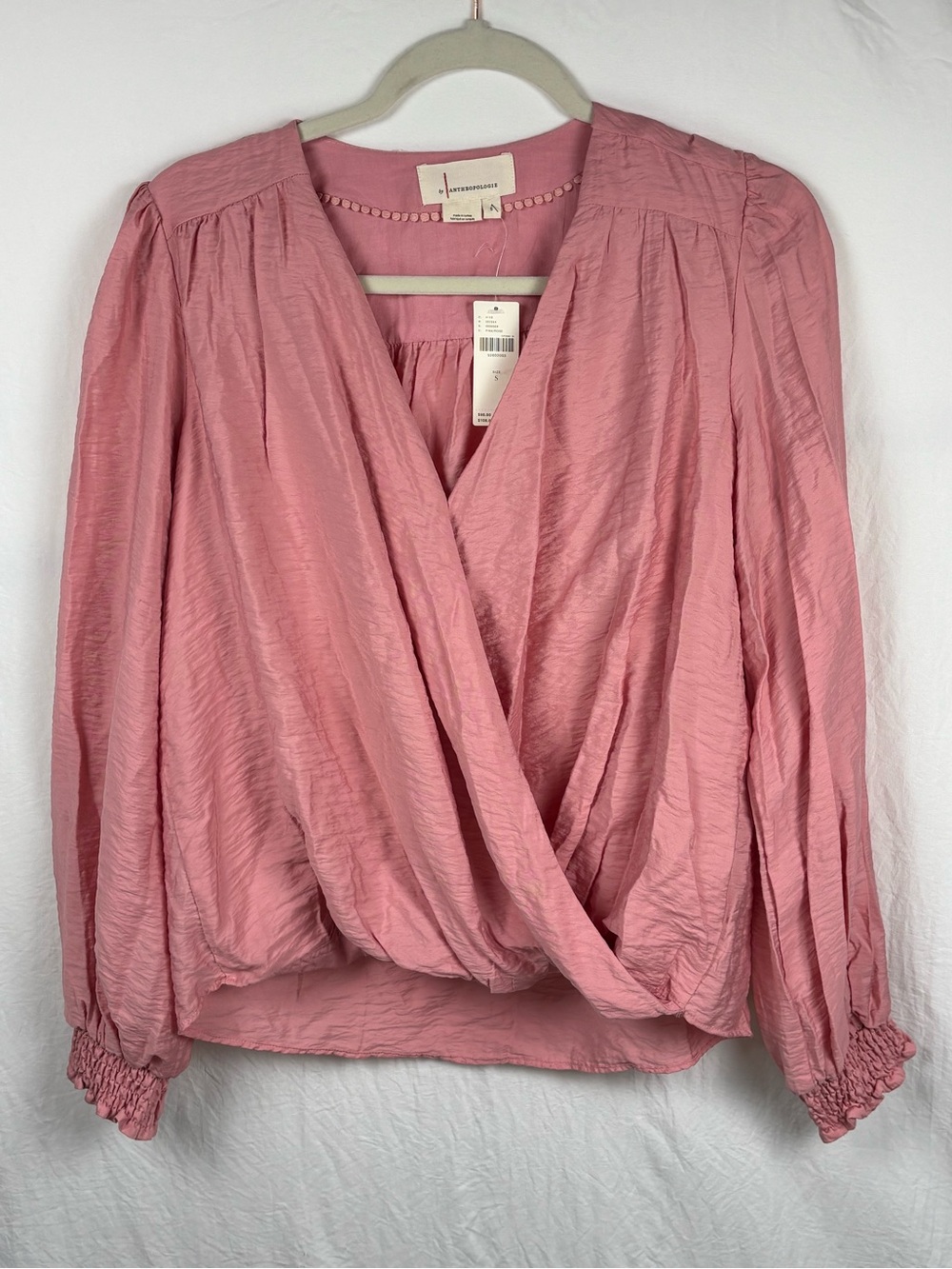 NWT Anthropology women’s small dusty Pink Surplice Long-Sleeve Blouse